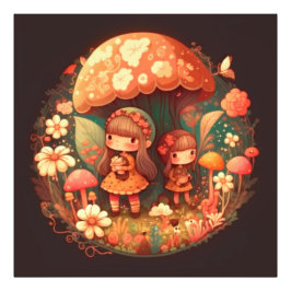 2つの可愛い小さな女の子小妖精や小人 フォトプリント           