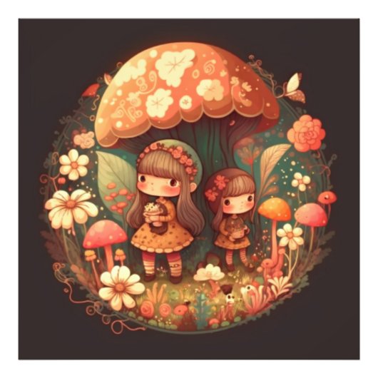 2つの可愛い小さな女の子小妖精や小人 フォトプリント            (正面)