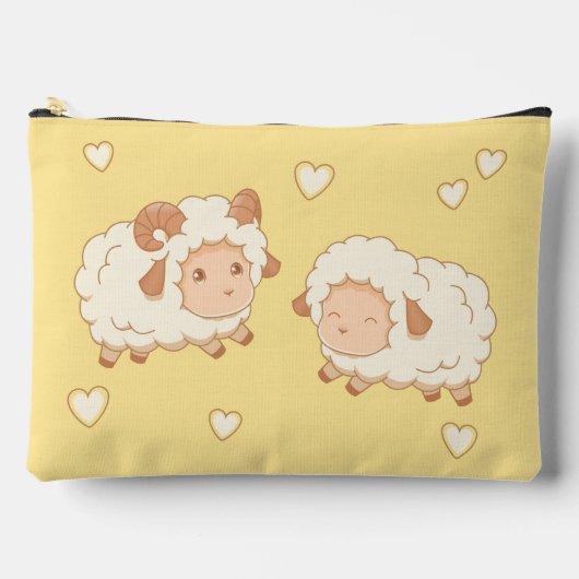 2つの可愛い小さな羊のラムエウオンイエロー アクセサリーポーチ (正面)