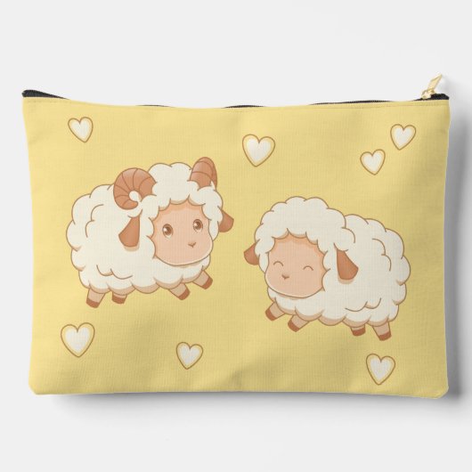 2つの可愛い小さな羊のラムエウオンイエロー アクセサリーポーチ (裏面)