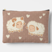 2つの可愛い小さな羊のラムエウオンブラウン アクセサリーポーチ (正面)