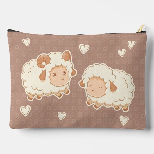 2つの可愛い小さな羊のラムエウオンブラウン アクセサリーポーチ (裏面)
