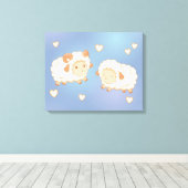 2つの可愛い小さな羊ラムエウオンブルー キャンバスプリント (インサイチュ (ウッドフロア))