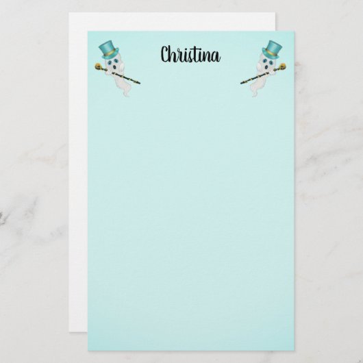 2つの可愛い幽霊たちブルーアイズアクアトップハットスカル杖 便箋 (正面/裏面)