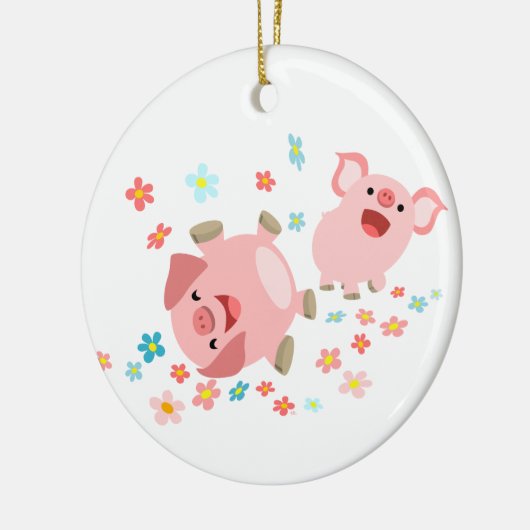 2つの可愛い漫画の豚の春オーナメント セラミックオーナメント (左)