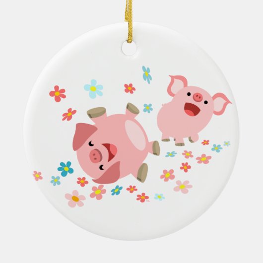 2つの可愛い漫画の豚の春オーナメント セラミックオーナメント (裏面)