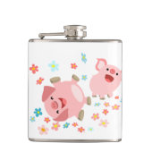 2つの可愛い漫画の豚の春スキットル フラスク (正面)