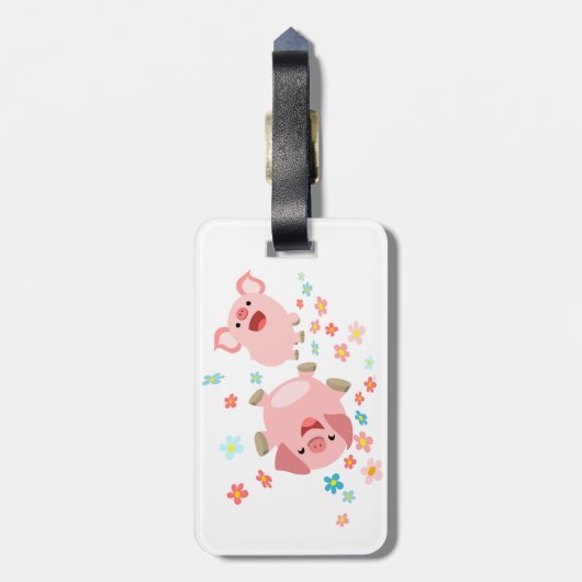 2つの可愛い漫画の豚の春荷物タグ ラゲッジタグ (裏面縦)
