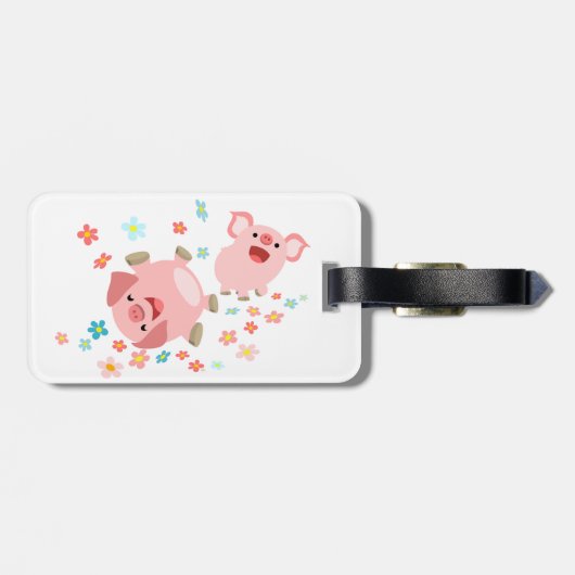 2つの可愛い漫画の豚の春荷物タグ ラゲッジタグ (裏面横)