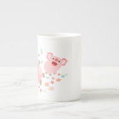 2つの可愛い漫画の豚の春骨中国マグカップ ボーンチャイナマグカップ (正面)