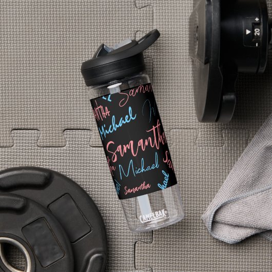 2つの名前のカップルのパターンmonogram青ライトピンク ウォーターボトル (ジム)