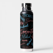 2つの名前のカップルのパターンmonogram青ライトピンク ウォーターボトル (左面)