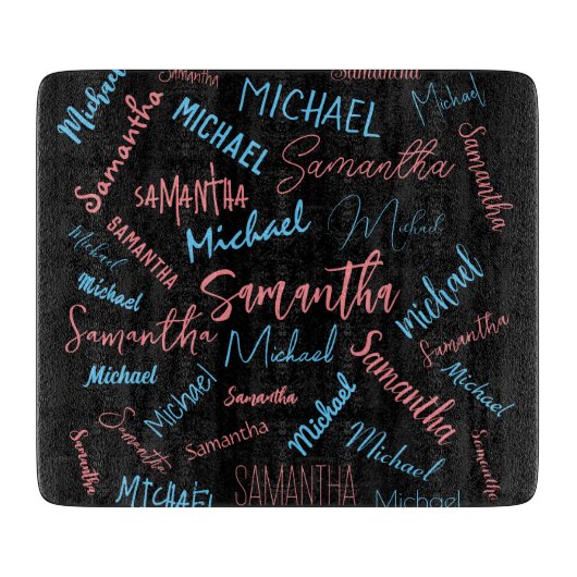 2つの名前のカップルのパターンmonogram青ライトピンク カッティングボード (正面)