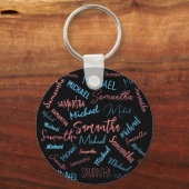 2つの名前のカップルのパターンmonogram青ライトピンク キーホルダー (正面)