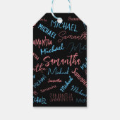 2つの名前のカップルのパターンmonogram青ライトピンク ギフトタグ (裏面)
