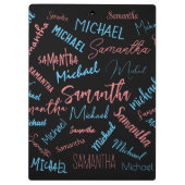 2つの名前のカップルのパターンmonogram青ライトピンク クリップボード (裏面)