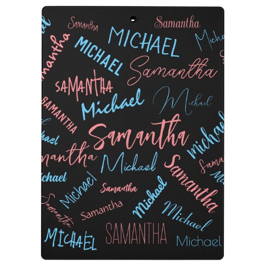 2つの名前のカップルのパターンmonogram青ライトピンク クリップボード (裏面)