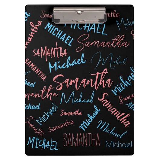 2つの名前のカップルのパターンmonogram青ライトピンク クリップボード (正面)