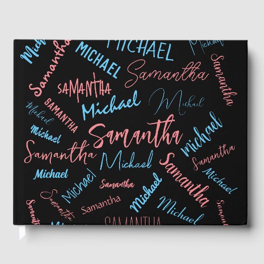 2つの名前のカップルのパターンmonogram青ライトピンク ゲストブック (正面)