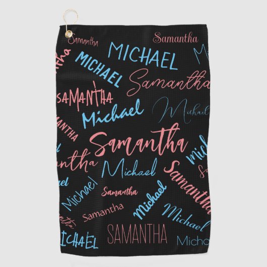 2つの名前のカップルのパターンmonogram青ライトピンク ゴルフタオル (正面)