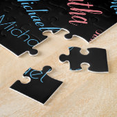 2つの名前のカップルのパターンmonogram青ライトピンク ジグソーパズル (側面)