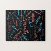 2つの名前のカップルのパターンmonogram青ライトピンク ジグソーパズル (横)