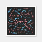 2つの名前のカップルのパターンmonogram青ライトピンク スタンダードカクテルナプキン (正面)