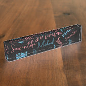 2つの名前のカップルのパターンmonogram青ライトピンク デスクネームプレート (側面)