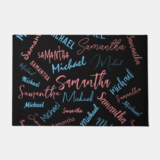2つの名前のカップルのパターンmonogram青ライトピンク ドアマット (正面)