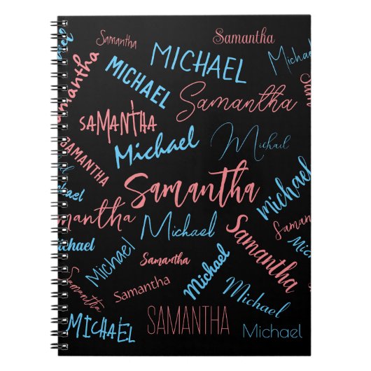 2つの名前のカップルのパターンmonogram青ライトピンク ノートブック (正面)