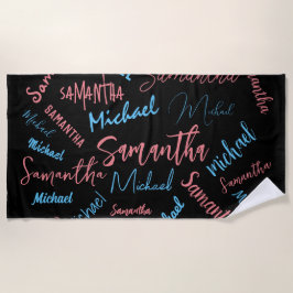 2つの名前のカップルのパターンmonogram青ライトピンク ビーチタオル