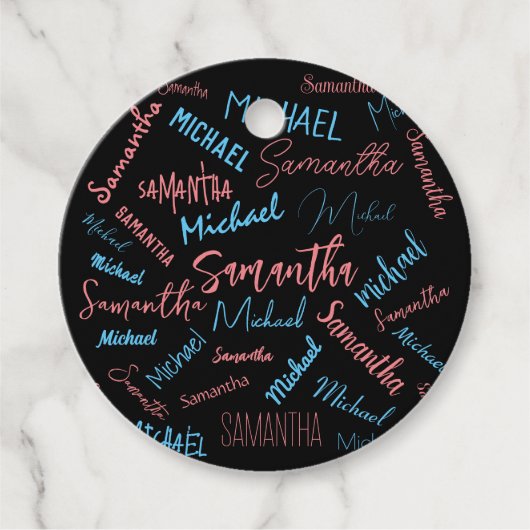 2つの名前のカップルのパターンmonogram青ライトピンク フェイバータグ (正面)