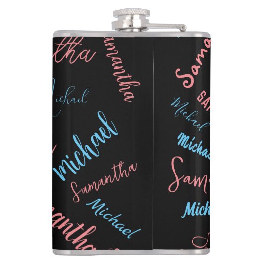 2つの名前のカップルのパターンmonogram青ライトピンク フラスク (裏面)
