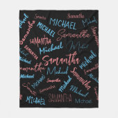 2つの名前のカップルのパターンmonogram青ライトピンク フリースブランケット (正面)