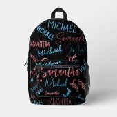 2つの名前のカップルのパターンmonogram青ライトピンク プリントバックパック (正面)