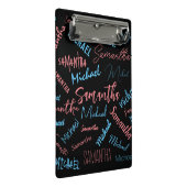 2つの名前のカップルのパターンmonogram青ライトピンク ミニクリップボード (アングル)