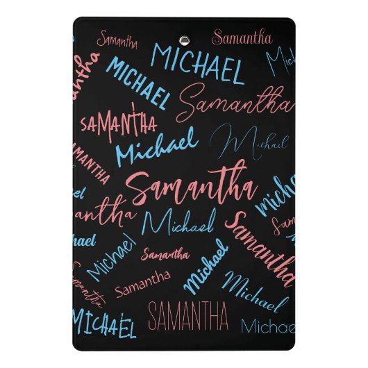 2つの名前のカップルのパターンmonogram青ライトピンク ミニクリップボード (裏面)