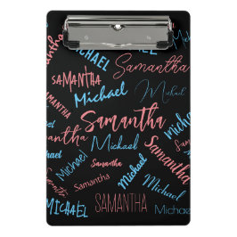 2つの名前のカップルのパターンmonogram青ライトピンク ミニクリップボード