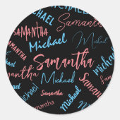 2つの名前のカップルのパターンmonogram青ライトピンク ラウンドシール (正面)