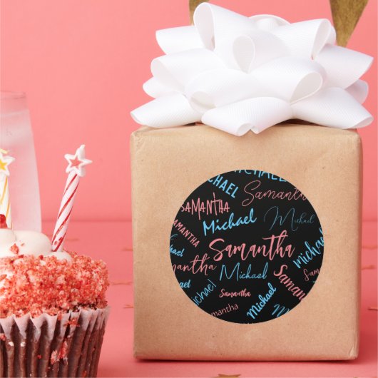 2つの名前のカップルのパターンmonogram青ライトピンク ラウンドシール (パーティー)