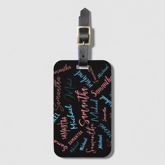 2つの名前のカップルのパターンmonogram青ライトピンク ラゲッジタグ (正面縦)