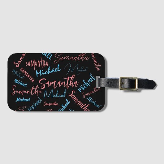 2つの名前のカップルのパターンmonogram青ライトピンク ラゲッジタグ (正面横)