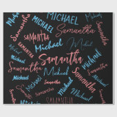 2つの名前のカップルのパターンmonogram青ライトピンク ラッピングペーパー (フラット)