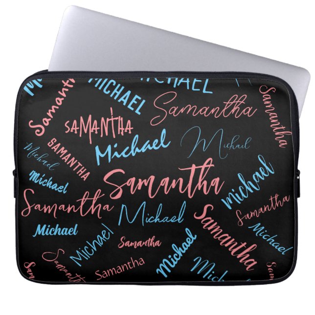 2つの名前のカップルのパターンmonogram青ライトピンク ラップトップスリーブ (正面)