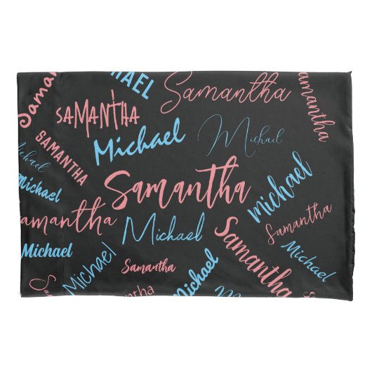 2つの名前のカップルのパターンmonogram青ライトピンク 枕カバー (正面)