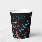 2つの名前のカップルのパターンmonogram青ライトピンク 紙コップ (裏面)