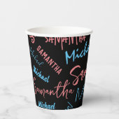 2つの名前のカップルのパターンmonogram青ライトピンク 紙コップ (正面)