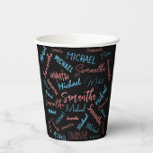 2つの名前のカップルのパターンmonogram青ライトピンク 紙コップ (裏面)