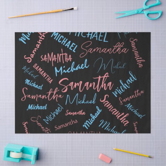 2つの名前のカップルのパターンmonogram青ライトピンク 薄葉紙 (クラフト)