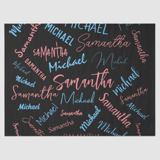 2つの名前のカップルのパターンmonogram青ライトピンク 薄葉紙 (正面)